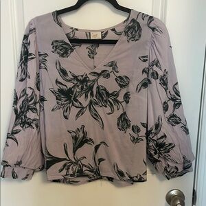 A New Day Pink and Gray Floral 3/4 Sleeve Blouse